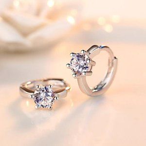 NEW 925 Sterling Silver Diamond Hoop Earrings